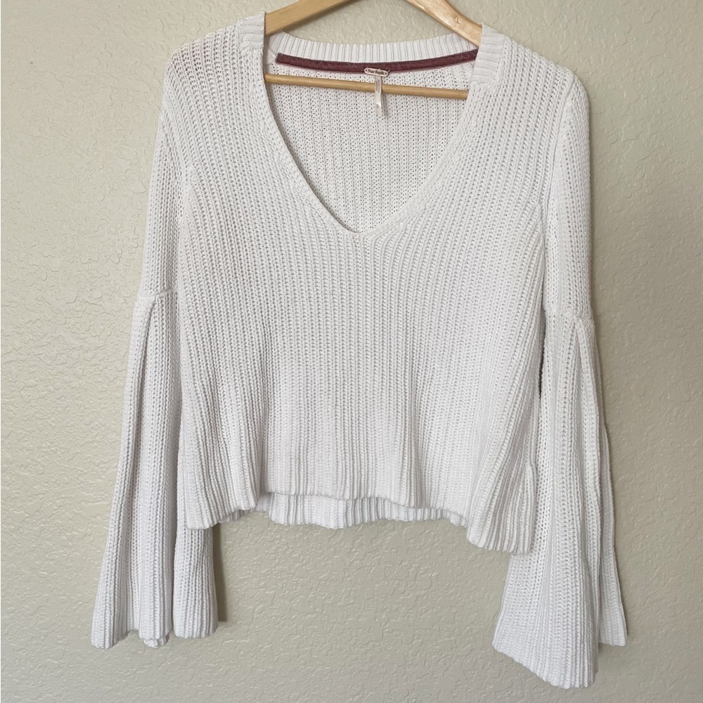 Free People Knit Bell Sleeve V-neck Sweater